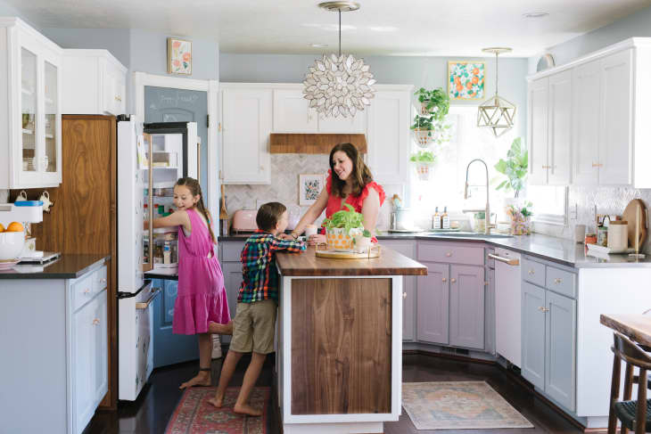 Laurel Harry in kitchen with children.