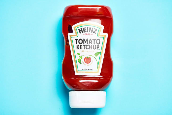 heinz ketchup on blue background