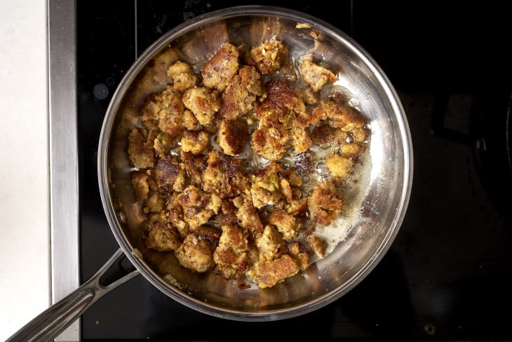 reheating stuffing in a skillet