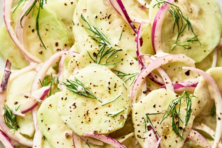 A platter of cucumber dill salad