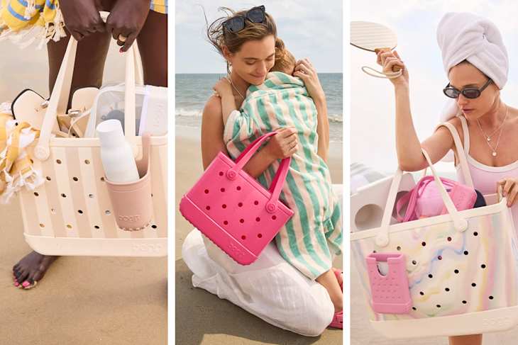 Triptych of 3 lifestyle images of women with Bogg Bags