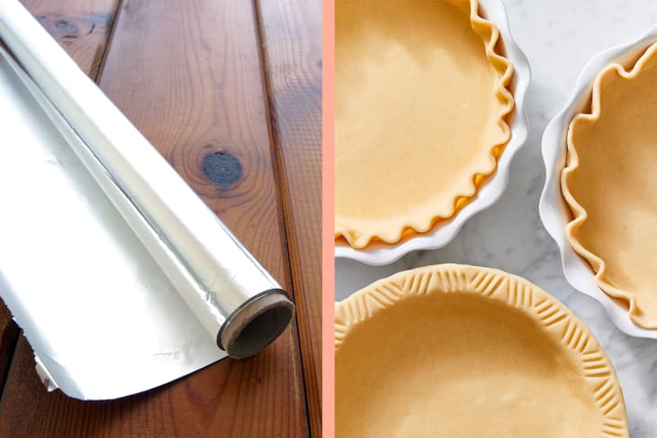 Left to right: roll of aluminum foil; various types of pie crusts.