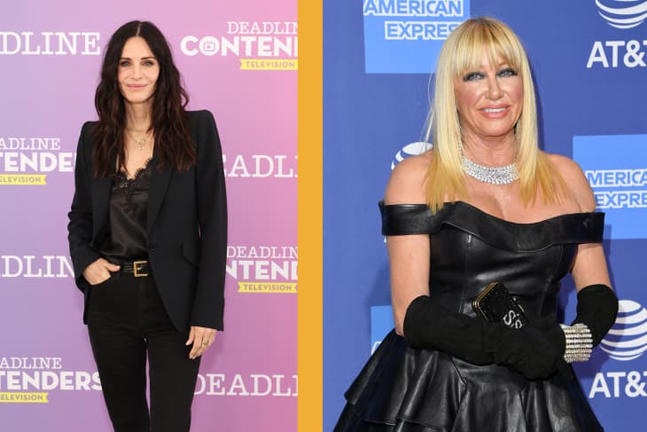 Diptych of Suzanne Somers on right and Courteney Cox on left