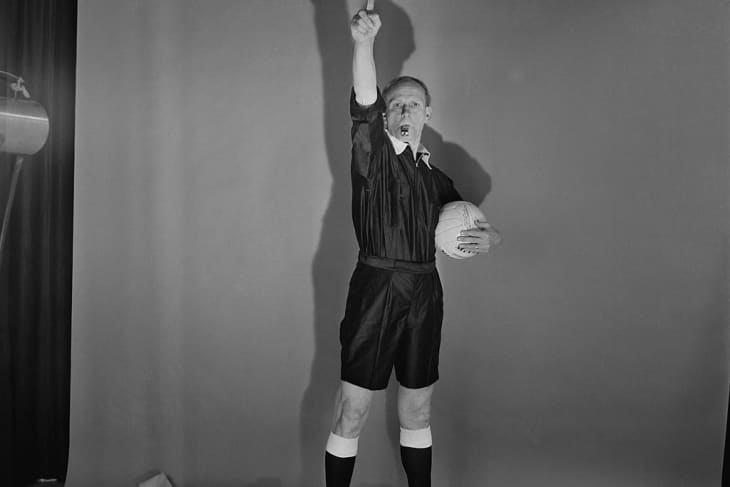 A football referee, UK, 28th November 1967. From the series 'The People We Love to Hate'. (Photo by Mike McKeown/Daily Express/Getty Images)