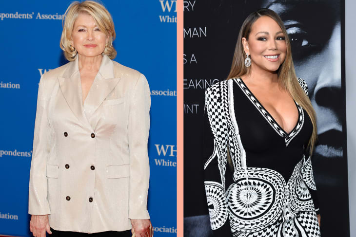 Diptych of Martha Stewart on the left and Mariah Carey on the right.