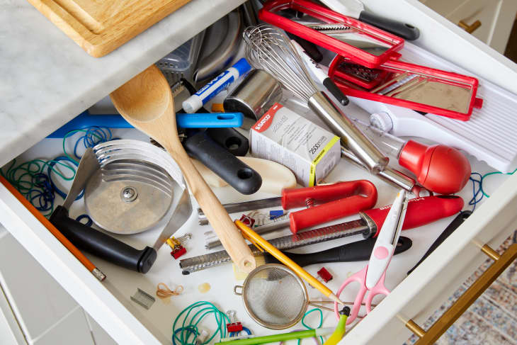 messy kitchen drawer