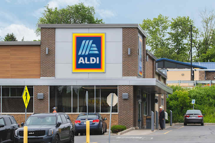 New Hartford, New York - Jun 16, 2025: Aldi Food Market. Aldi is a global discount supermarket chain based in Germany