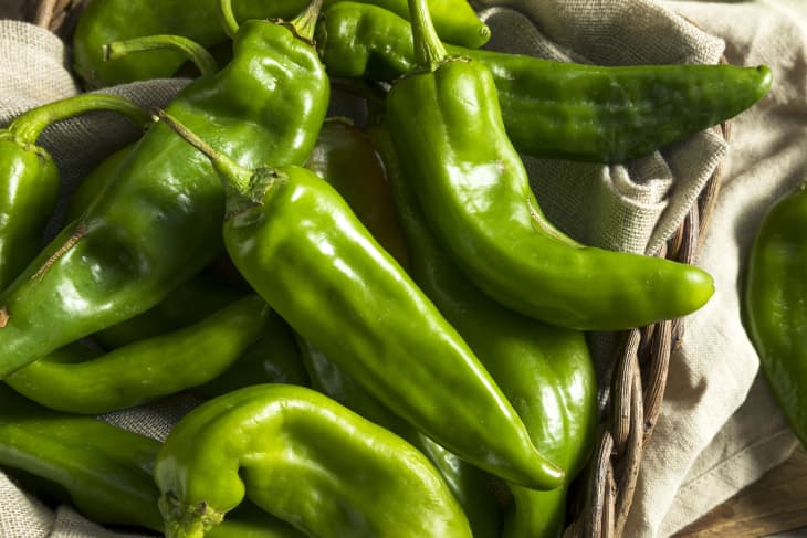 Raw Green Spicy Hatch Peppers in a Basket