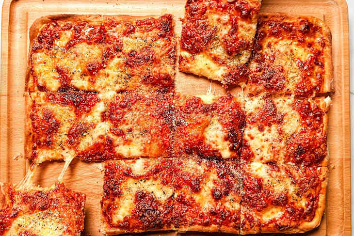 Flaky puff crust pizza.