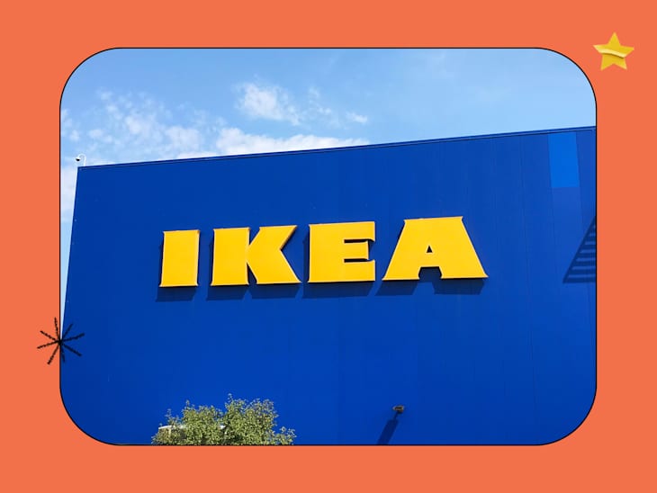IKEA store showing logo on orange background