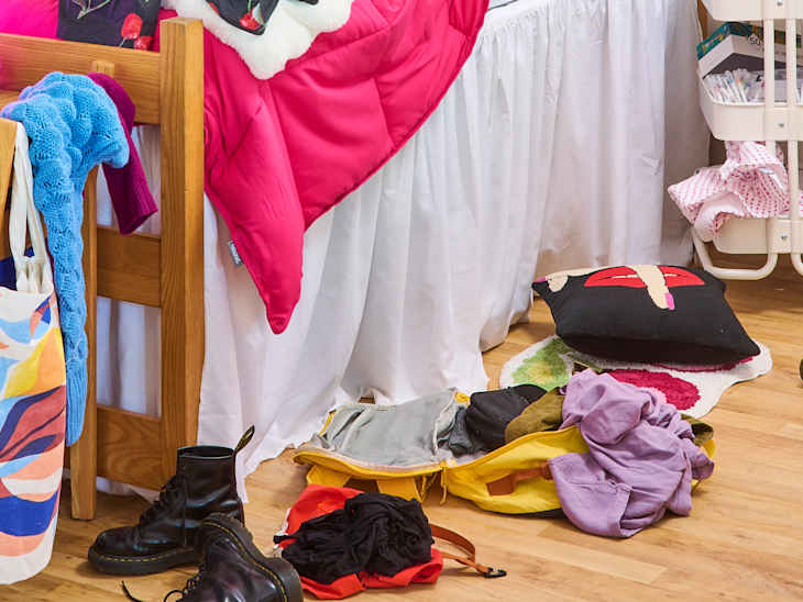 messy clothes on floor