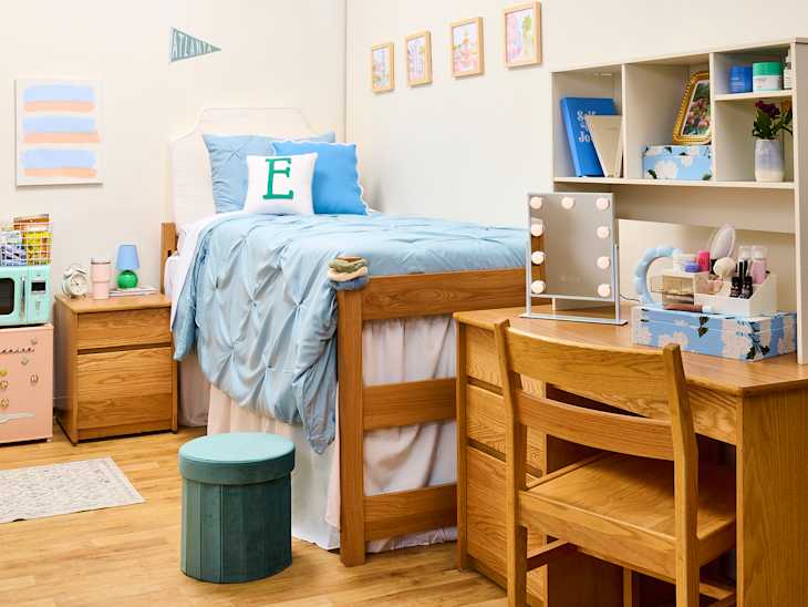 preppy side of a dorm room