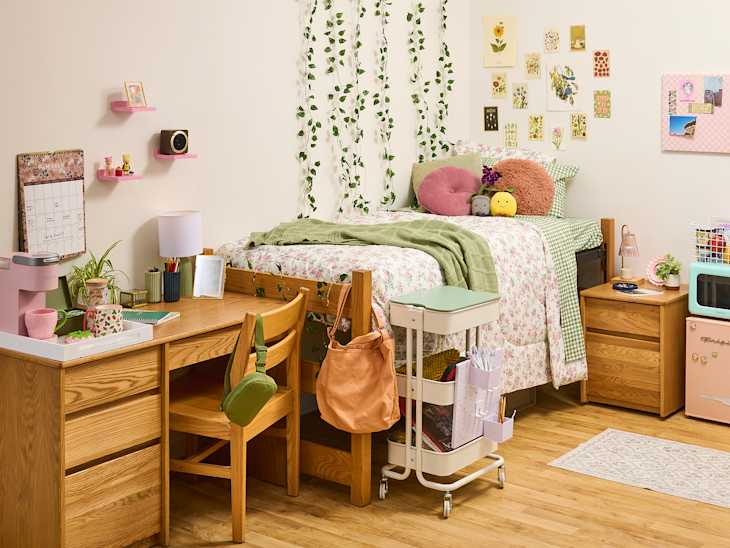 cottage core dorm room wide shot