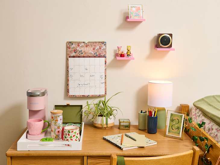 cottage core dorm desk scene