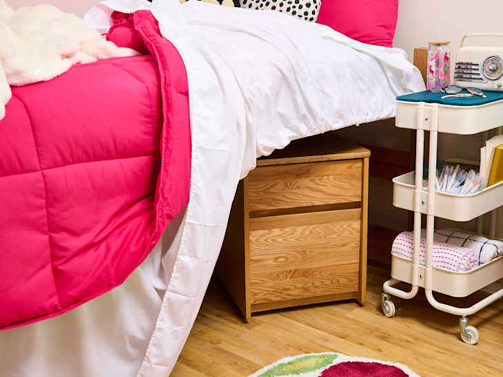 nightstand cart in an eclectic dorm room