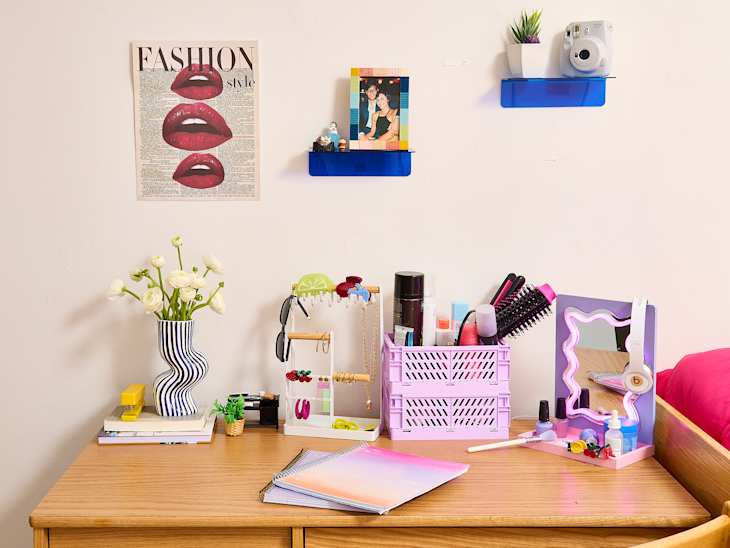 eclectic dorm room desk
