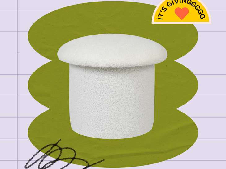 Graphic of Asense Footstool Ottoman Mushroom Shaped Teddy Velvet Upholstered Small Foot Rest