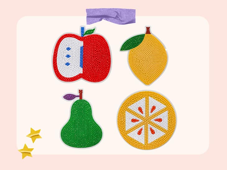 Jonathan Adler x Michaels Fruit Diamond Art Coaster Kit on graphic background