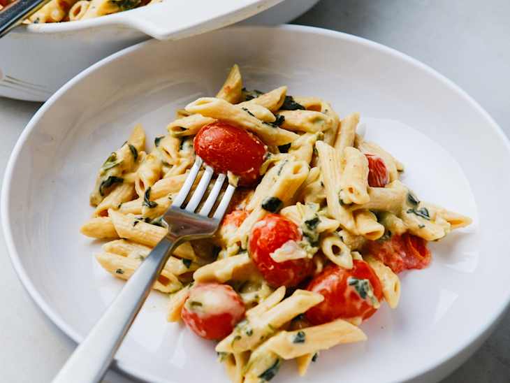 Trader Joe's feta pasta plated.