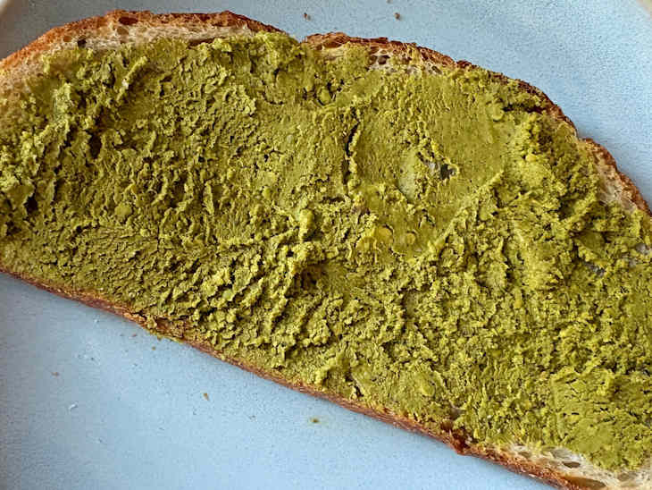 Peppertux Original Pistachio Butter on a slice of toast
