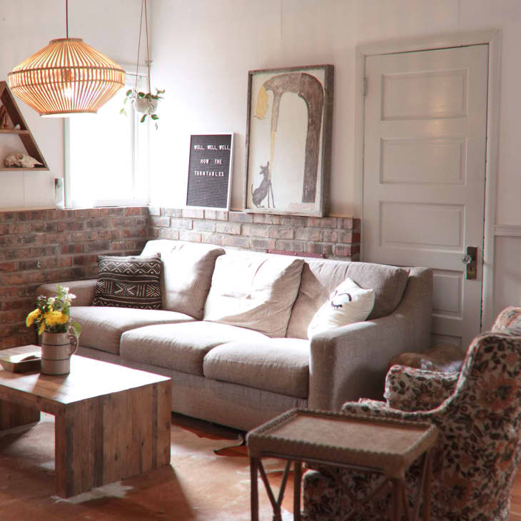 Neutral colored bohemian living room