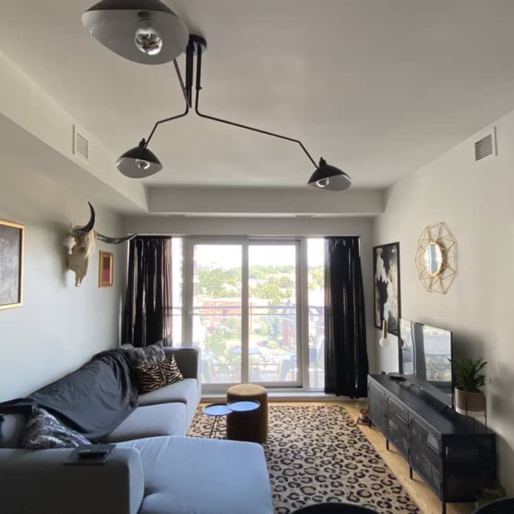 Living room with window sliding doors and neutral color scheme
