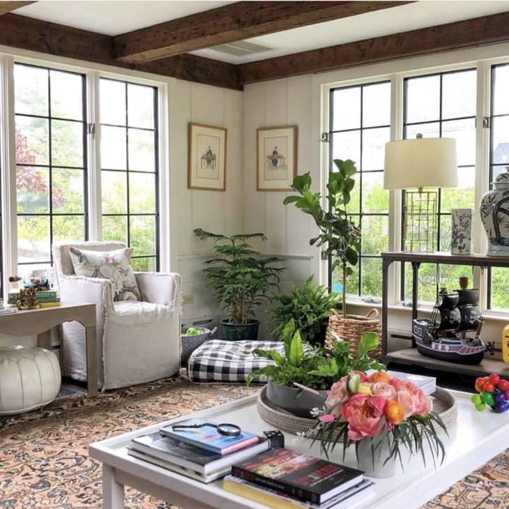 Chic living room with large windows