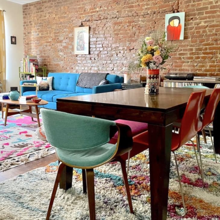 dining table with colorful chairs