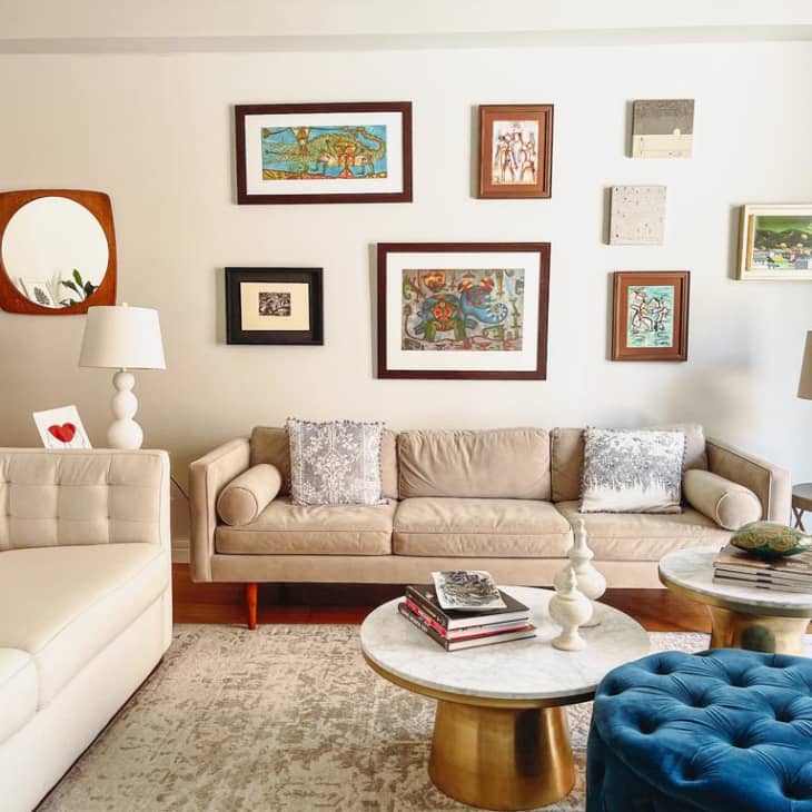 Living room with gallery wall above the couch