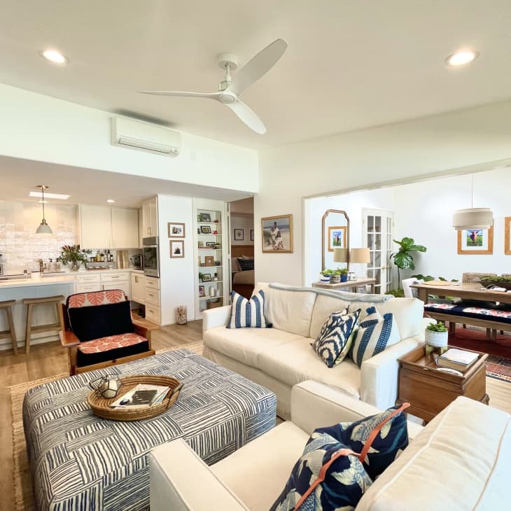 The living room with white couch and chair