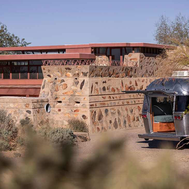 Hatch opened in back of airstream outside of Frank Lloyd Wright home.