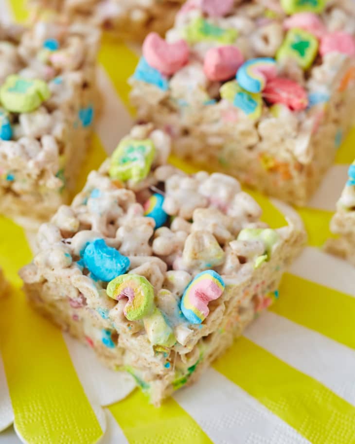 Squares of Lucky Charms marshmallow treats