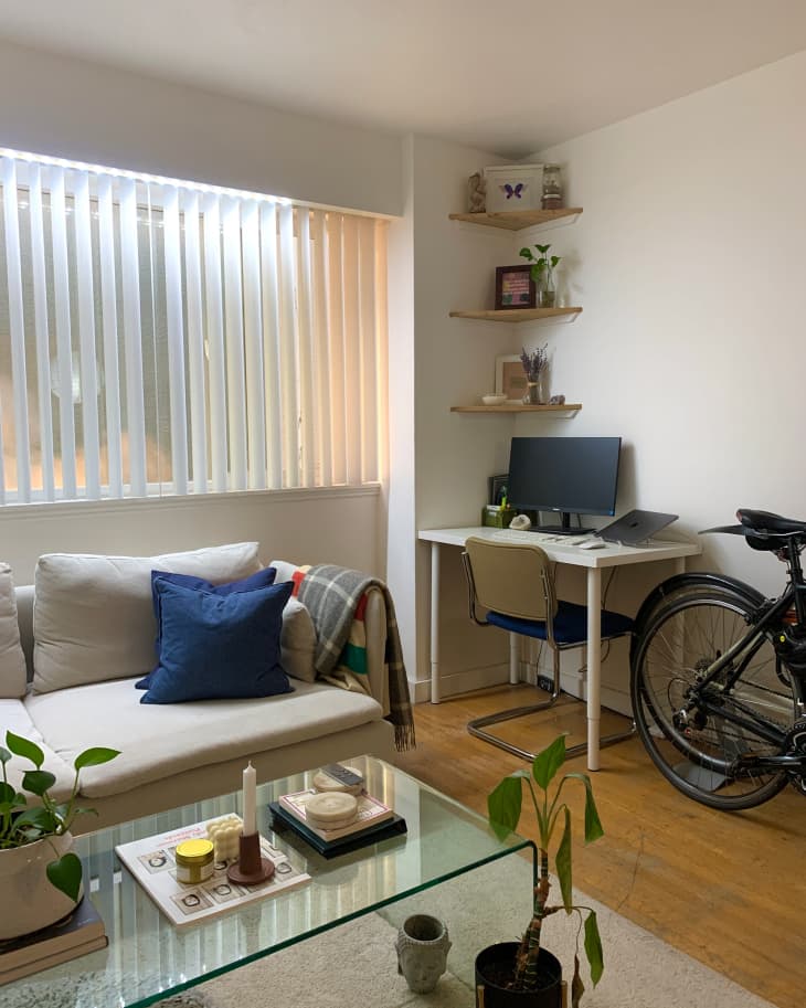 Work station in corner of living room.