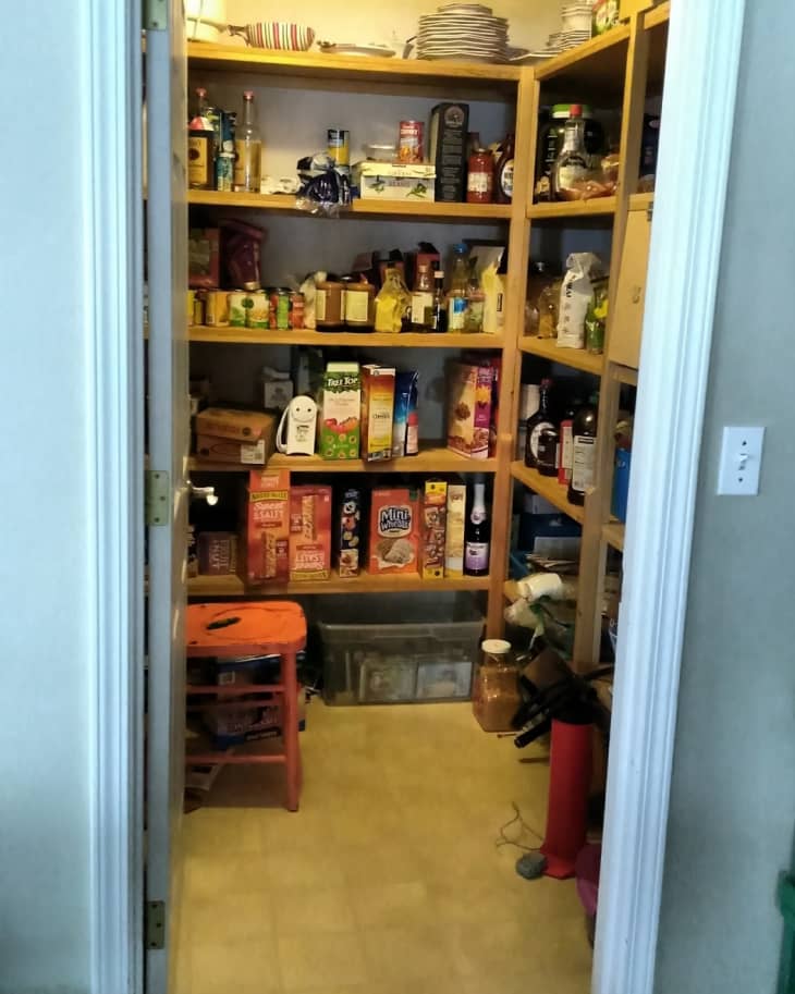 Before: entry to pantry with shelves