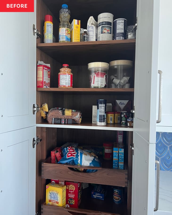 Before: a pantry with lots of shelves