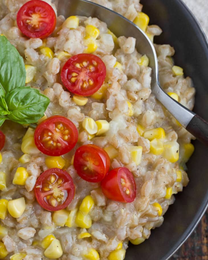 Late Summer Recipe Farro Risotto with Corn and Tomatoes The Kitchn