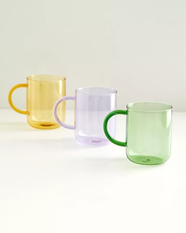 Green lavender and yellow borosilicate mugs from Urban Outfitters
