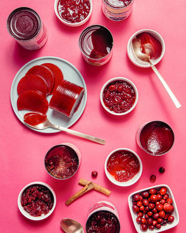 Various Cranberry sauces on surface
