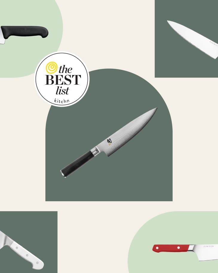 A graphic featuring chef's knives from different brands.