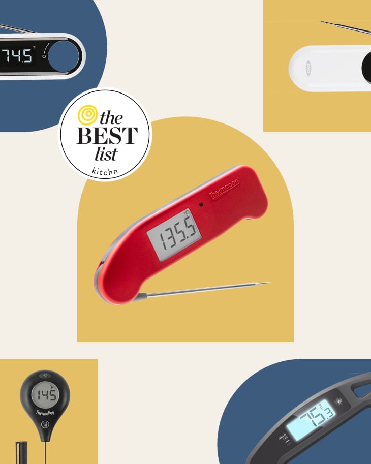 A graphic featuring instant read meat thermometers from different brands.