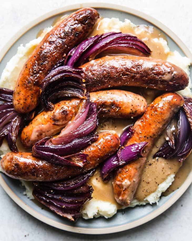 plate of bangers and mash