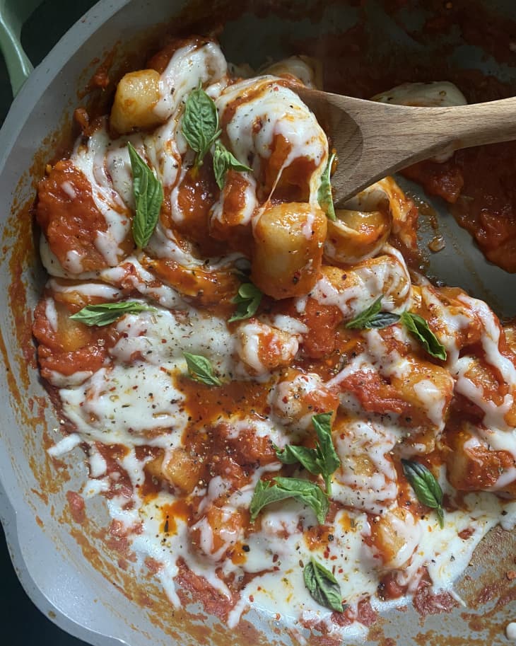 Photograph of skillet gnocchi lasagna.
