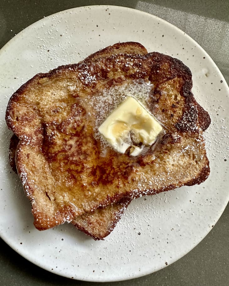 Invisible Banana French Toast served on plate with syrup and butter