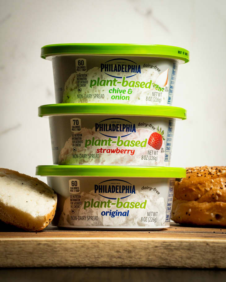 Packages of Philadelphia plant based cream cheese.