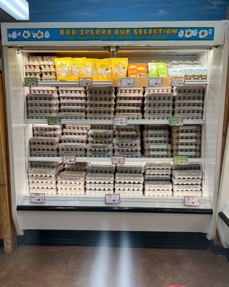 Refrigerated egg section at Trader Joe's.