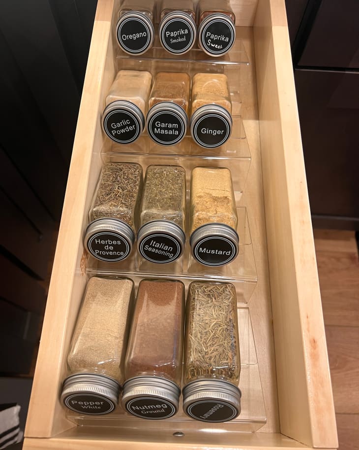 Spices in Dollar Tree spice organizer.