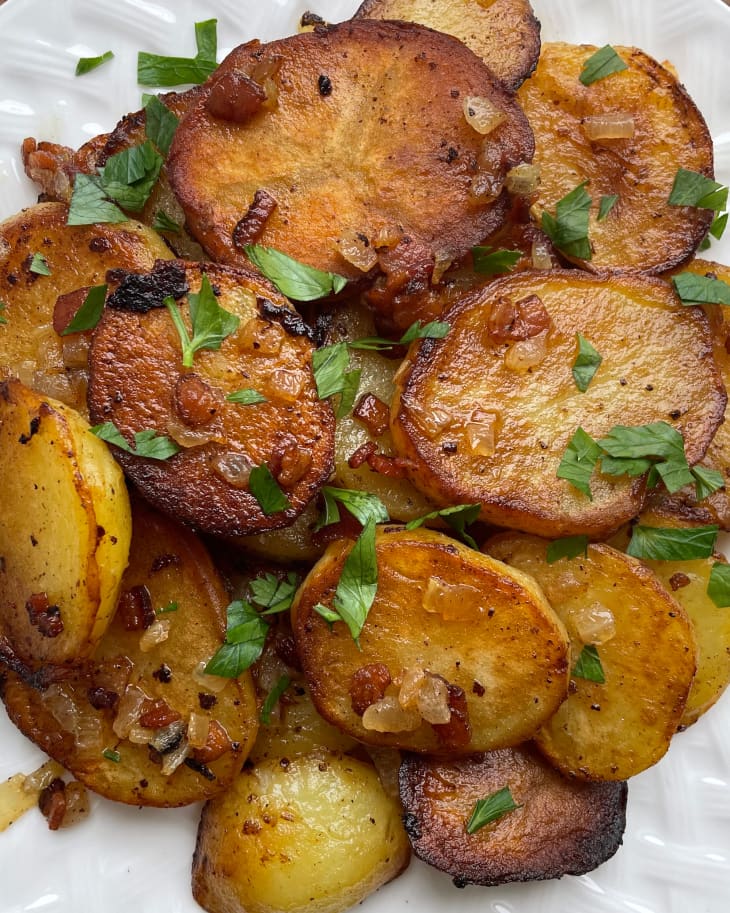 German fried potatoes up close.
