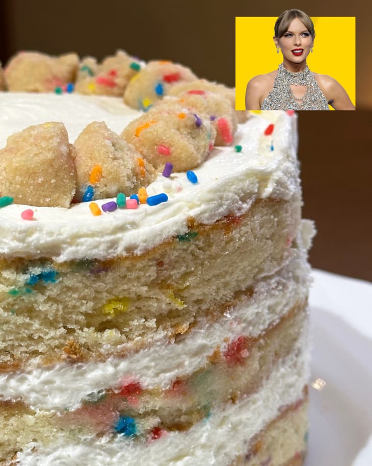 Milk Bar birthday cake with inset photo of Taylor Swift
