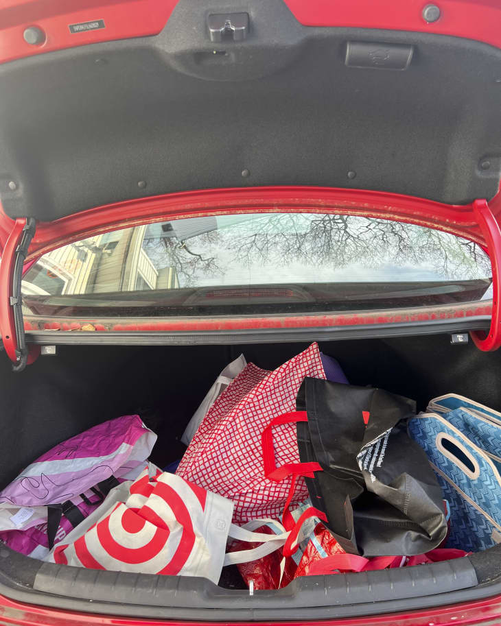 Reusable bags in the trunk of a car
