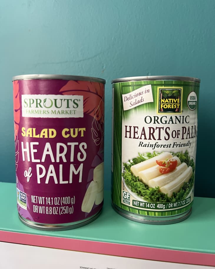 2 cans of hearts of palm, one from Native Forest, one Sprouts brand